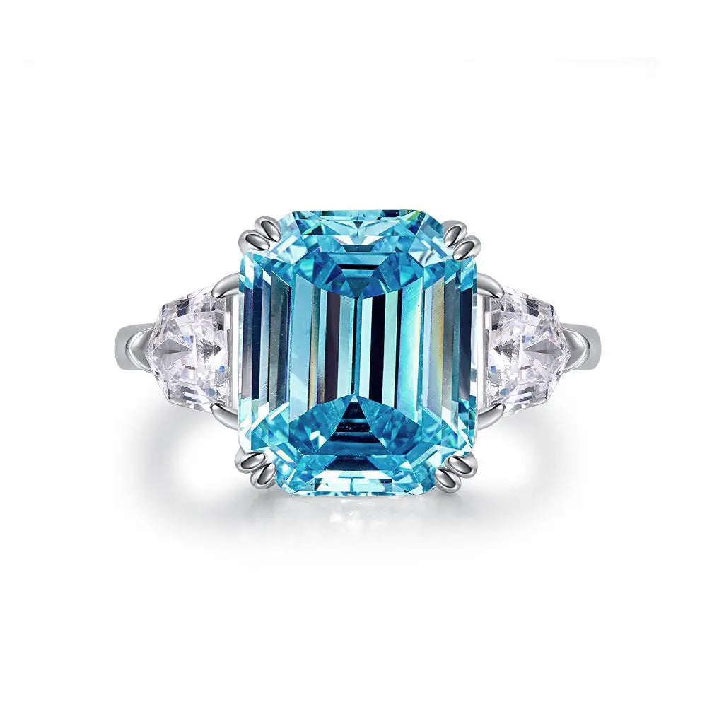 Sky Blue Topaz Emerald Cut Ring in 925 Sterling Silver - Blue / 6 size