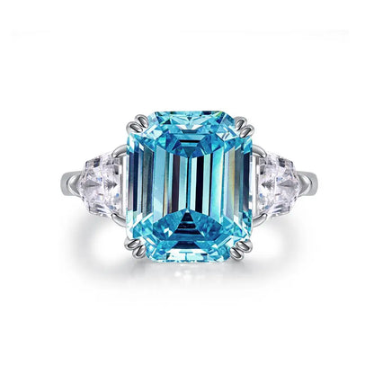 Sky Blue Topaz Emerald Cut Ring in 925 Sterling Silver - Blue / 8 size