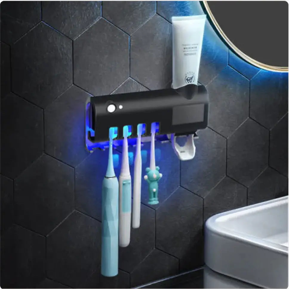 Smart Toothbrush Sterilizer Ultraviolet Sterilization Perforation-Free Wall-mounted Toothbrush Holder - Black