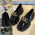 Spring Black Thick Sole Slip-On Boat Shoes for Ladies - Gloss black / 35