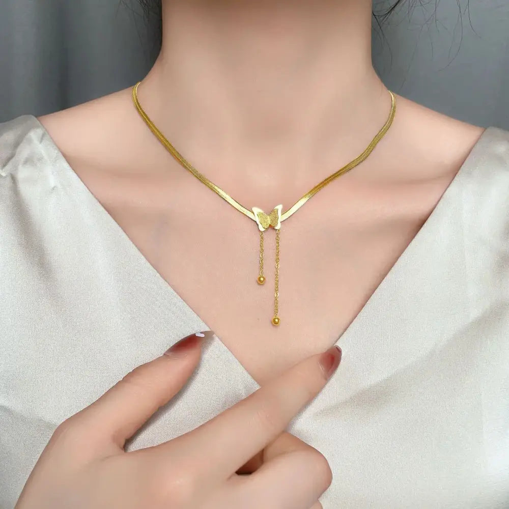 Stainless Steel Frosted Butterfly Necklace For Women Gold Silver Color Snake Chain Choker Necklace Female Fashion Party