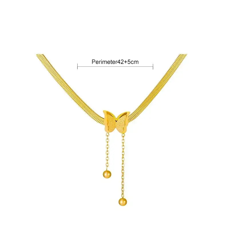 Stainless Steel Frosted Butterfly Necklace For Women Gold Silver Color Snake Chain Choker Necklace Female Fashion Party