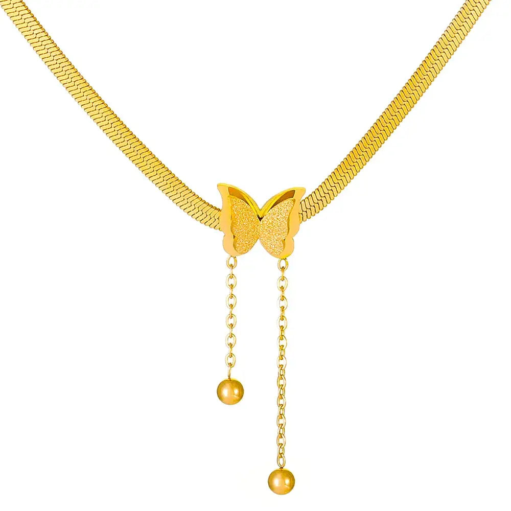 Stainless Steel Frosted Butterfly Necklace For Women Gold Silver Color Snake Chain Choker Necklace Female Fashion Party