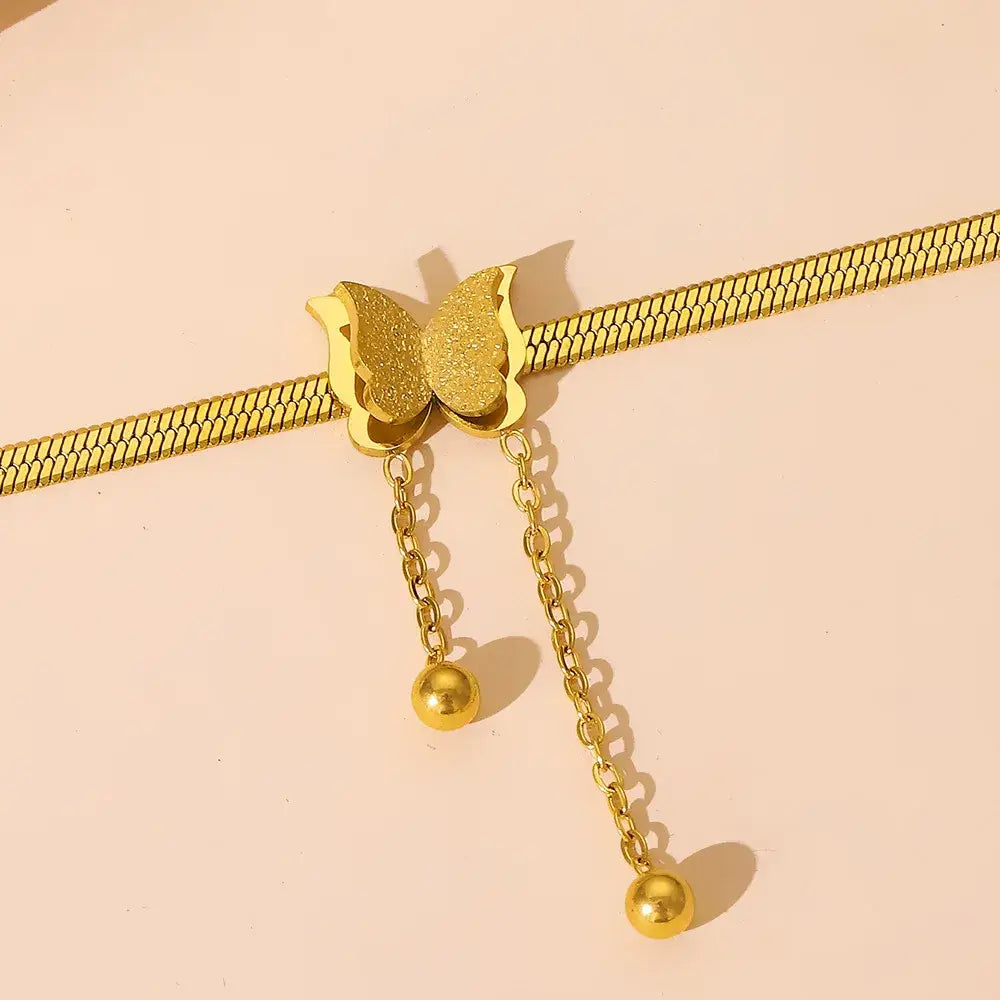 Stainless Steel Frosted Butterfly Necklace For Women Gold Silver Color Snake Chain Choker Necklace Female Fashion Party