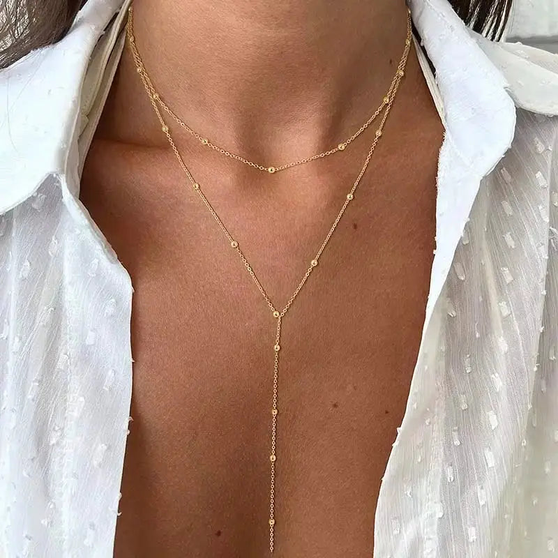 Stainless Steel Lariat Necklace Gold Plated Dainty Long Necklace Laryered Necklaces For Women Girls Y Shape Drop