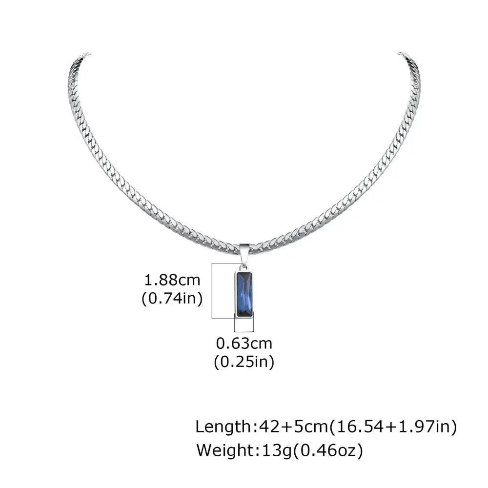 Stylish Mens Geometric Stone Pendent Necklaces,Stainless Steel Flat Cuban Chain Collars,Hip Hop Jewelry Gifts for Him