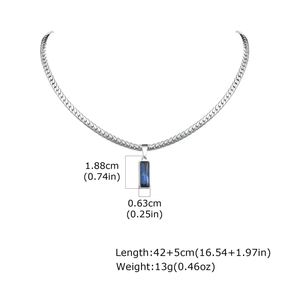 Stylish Mens Geometric Stone Pendent Necklaces,Stainless Steel Flat Cuban Chain Collars,Hip Hop Jewelry Gifts for Him