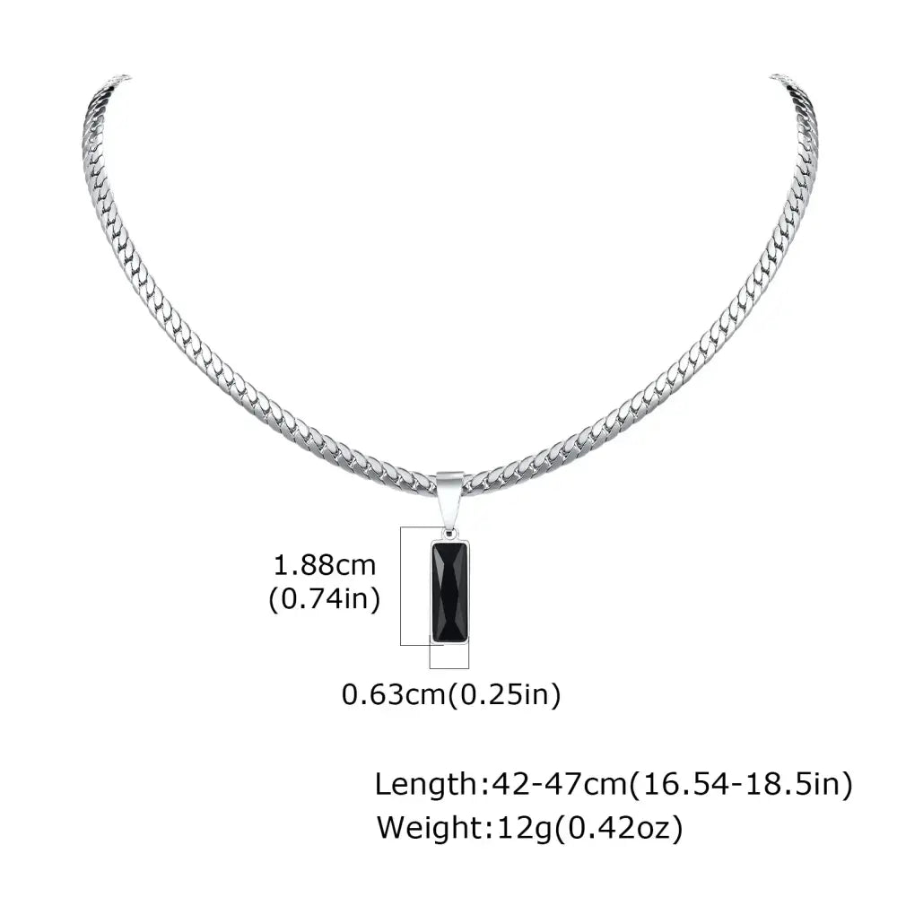 Stylish Mens Geometric Stone Pendent Necklaces,Stainless Steel Flat Cuban Chain Collars,Hip Hop Jewelry Gifts for Him