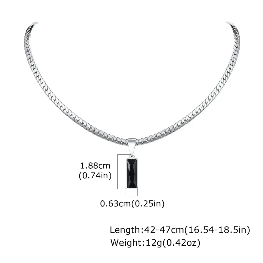 Stylish Mens Geometric Stone Pendent Necklaces,Stainless Steel Flat Cuban Chain Collars,Hip Hop Jewelry Gifts for Him