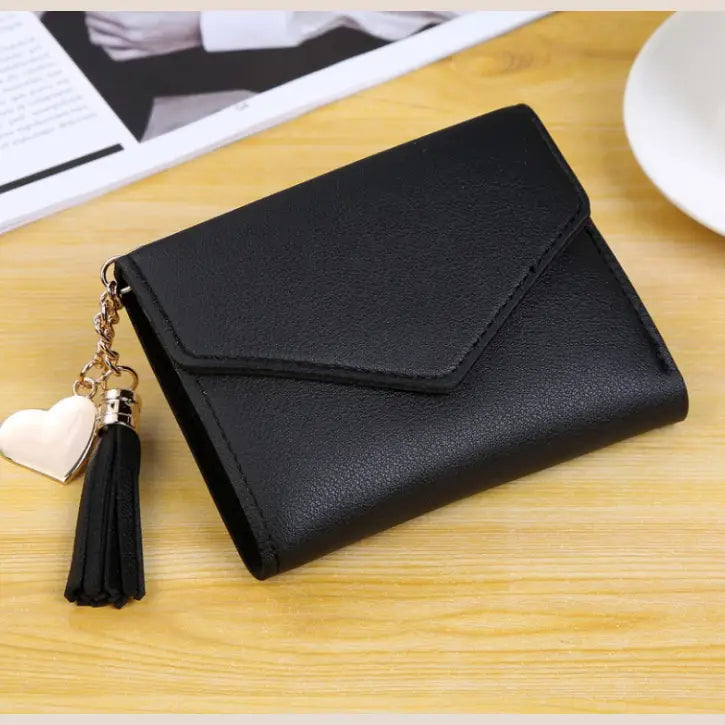 Tassel Wallet Heart-shaped Purse Pendant Clutch - black - Wallets