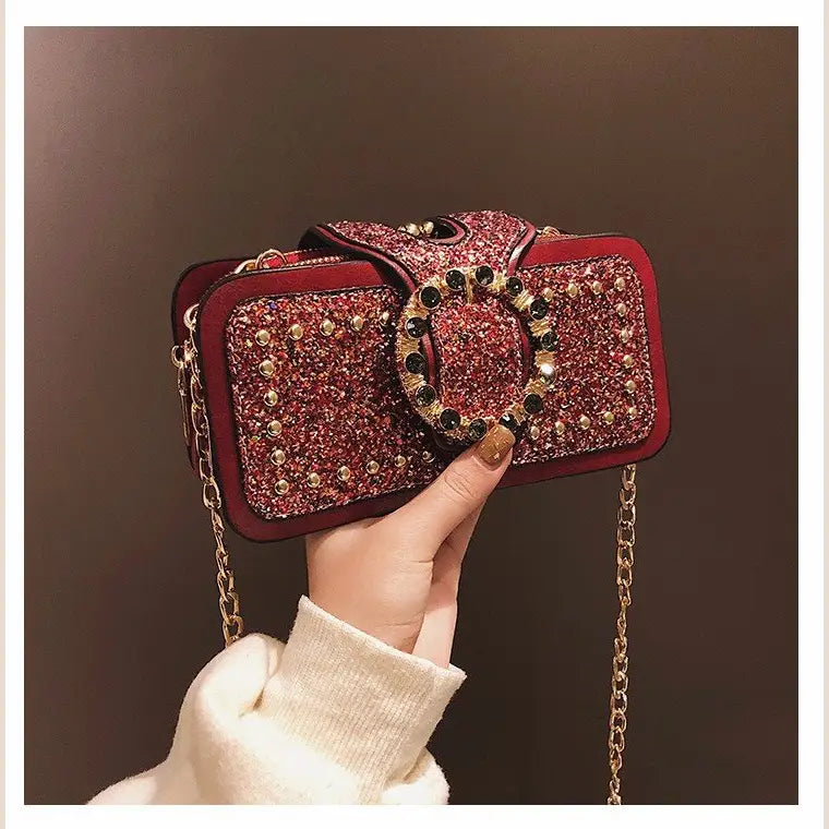 Trendy Sequin Women’s Shoulder Bag with Chain Strap - black
