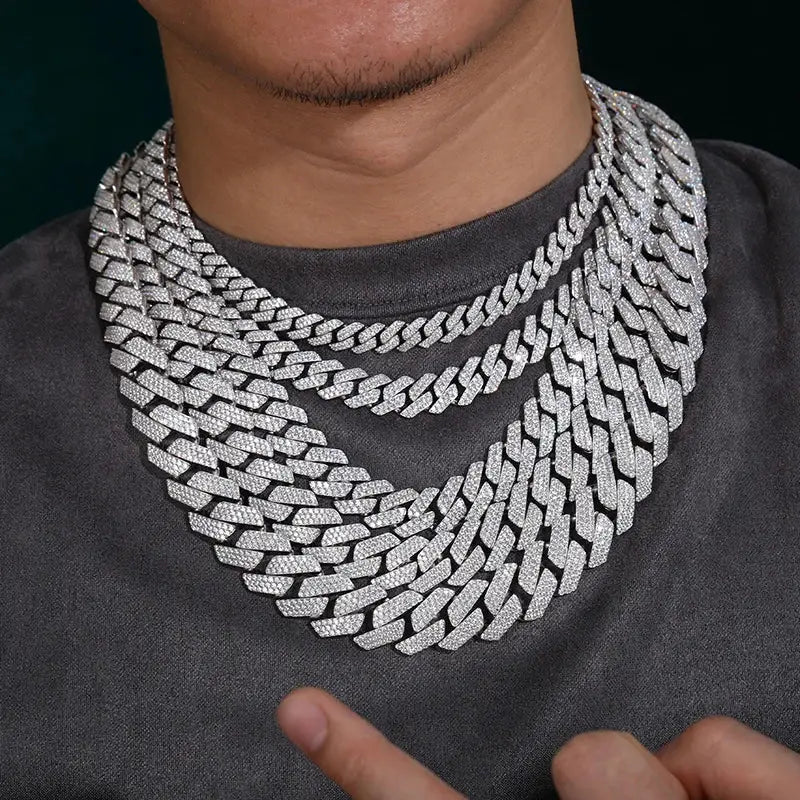 TUHE Unisex D Color Moissanite Cuban Chain Necklace S925 Silver High Quality 6MM-20MM Cuban Link Chain Men Hip Hop