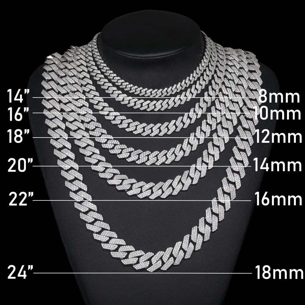 TUHE Unisex D Color Moissanite Cuban Chain Necklace S925 Silver High Quality 6MM-20MM Cuban Link Chain Men Hip Hop