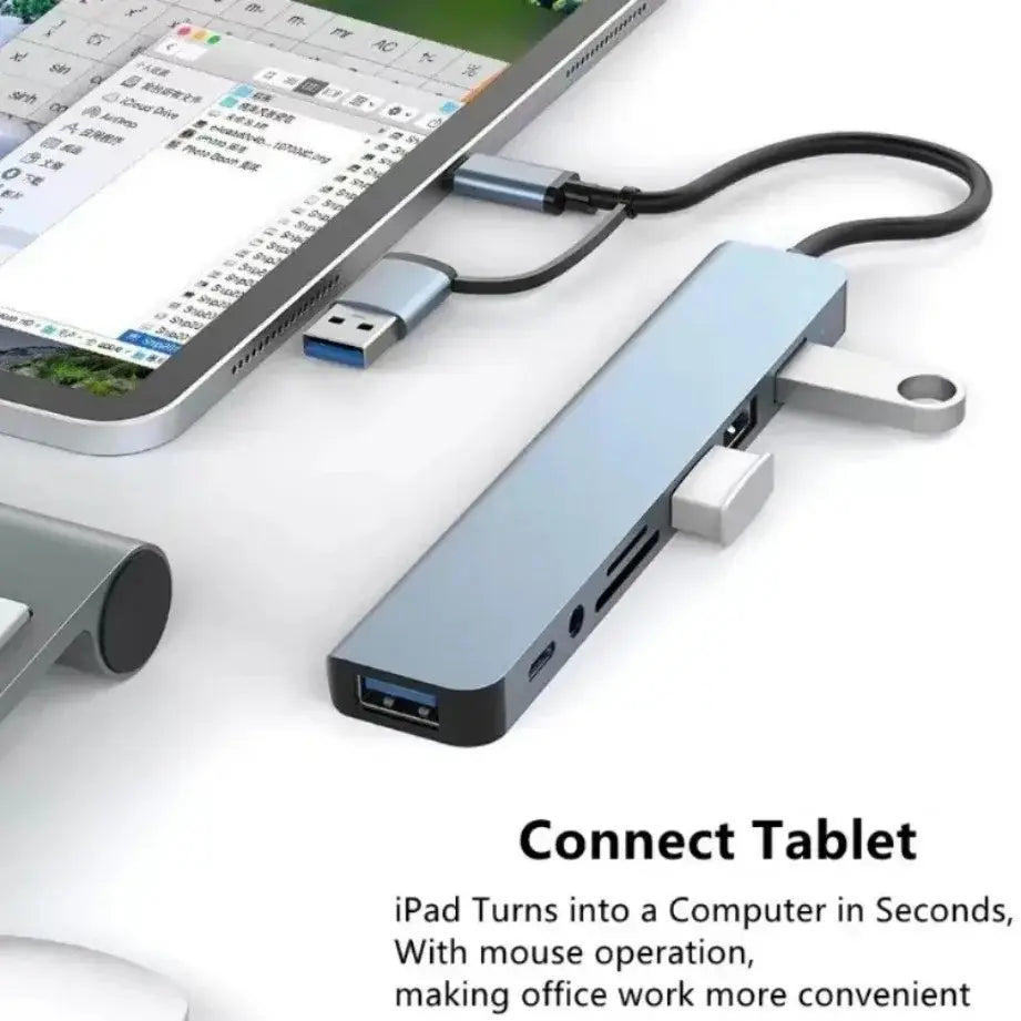 TYPE-C Hub USB3.0 Hub 8 in 2 USB Extender with SD/TF Card Reader& 3.5mm Audio Jack for MacBook/PC/Laptop/Tablet Devices