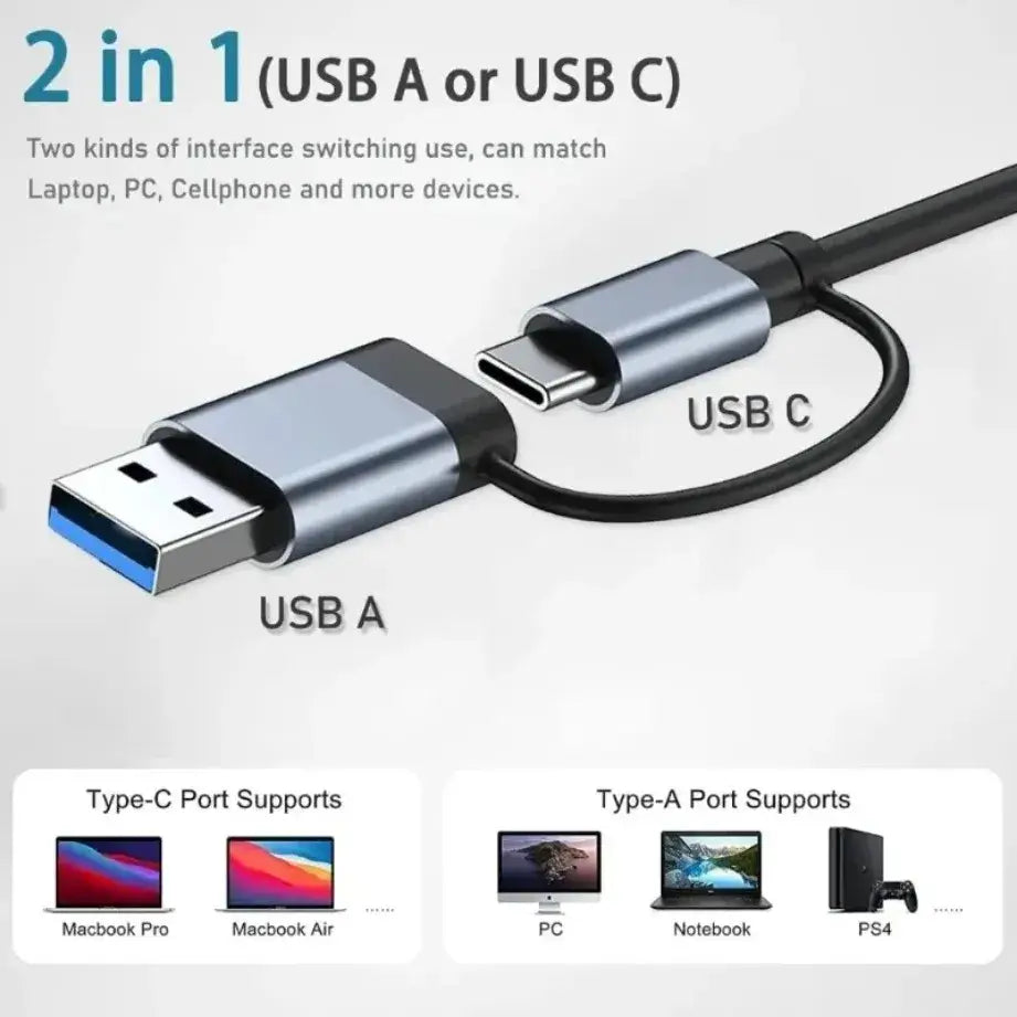 TYPE-C Hub USB3.0 Hub 8 in 2 USB Extender with SD/TF Card Reader& 3.5mm Audio Jack for MacBook/PC/Laptop/Tablet Devices