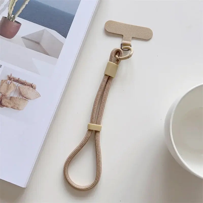 Universal Adjustable Short Lanyard Colorful Hand Wrist Strap Rope for Mobile Phone Cell Phone Case Accessories - Khaki