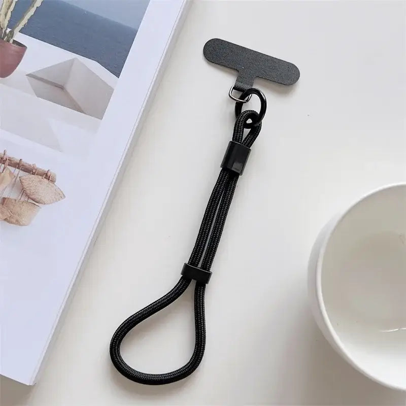 Universal Adjustable Short Lanyard Colorful Hand Wrist Strap Rope for Mobile Phone Cell Phone Case Accessories - Black