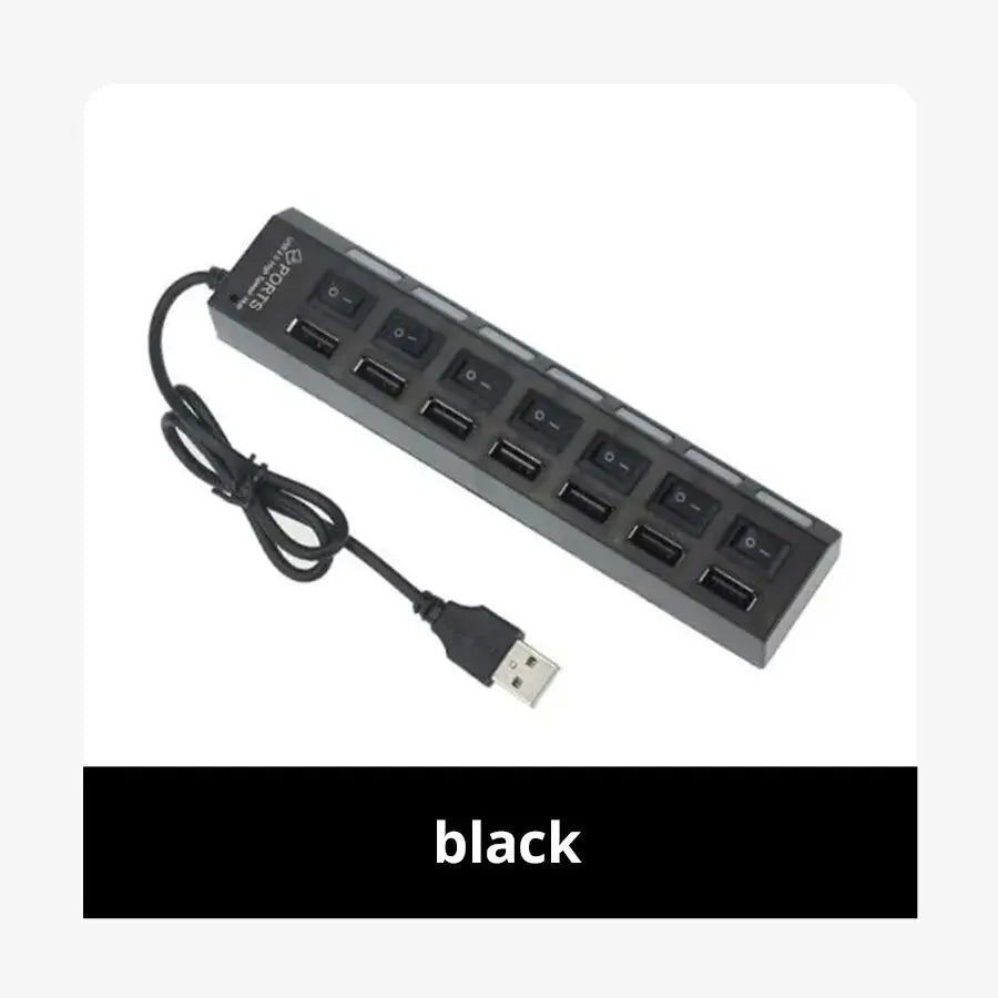 R&z - USB Splitter Power Adapter Multiple Expander With On Off Switch For PC Laptop MacBook Accessories - black