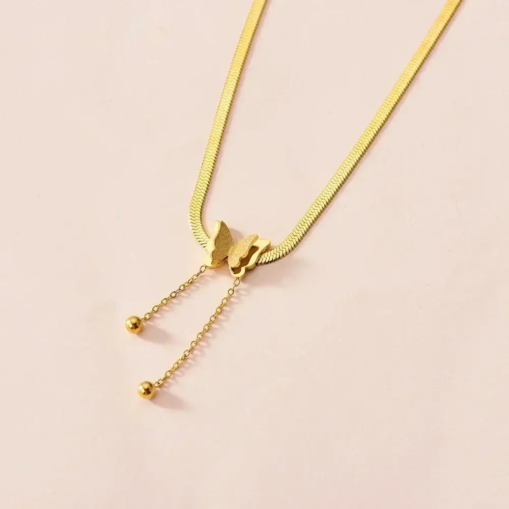 Vintage Butterfly Necklace Women Golden Stainless Steel Blade Snake Chains Aesthetic Charms Choker Women jewelry Gift
