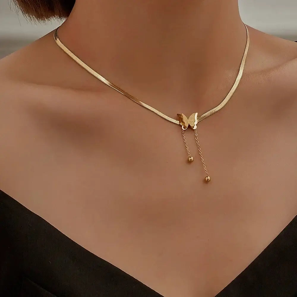 Vintage Butterfly Necklace Women Golden Stainless Steel Blade Snake Chains Aesthetic Charms Choker Women jewelry Gift
