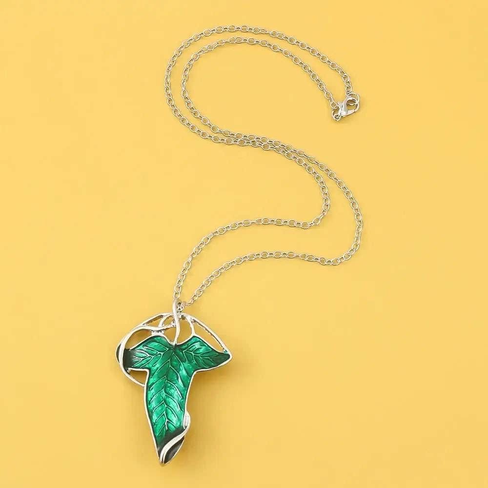 Vintage Green Leaf Pendant Necklace Exquisite Elven Fashion Chain Jewelry Accessory Gift for Women - Necklace
