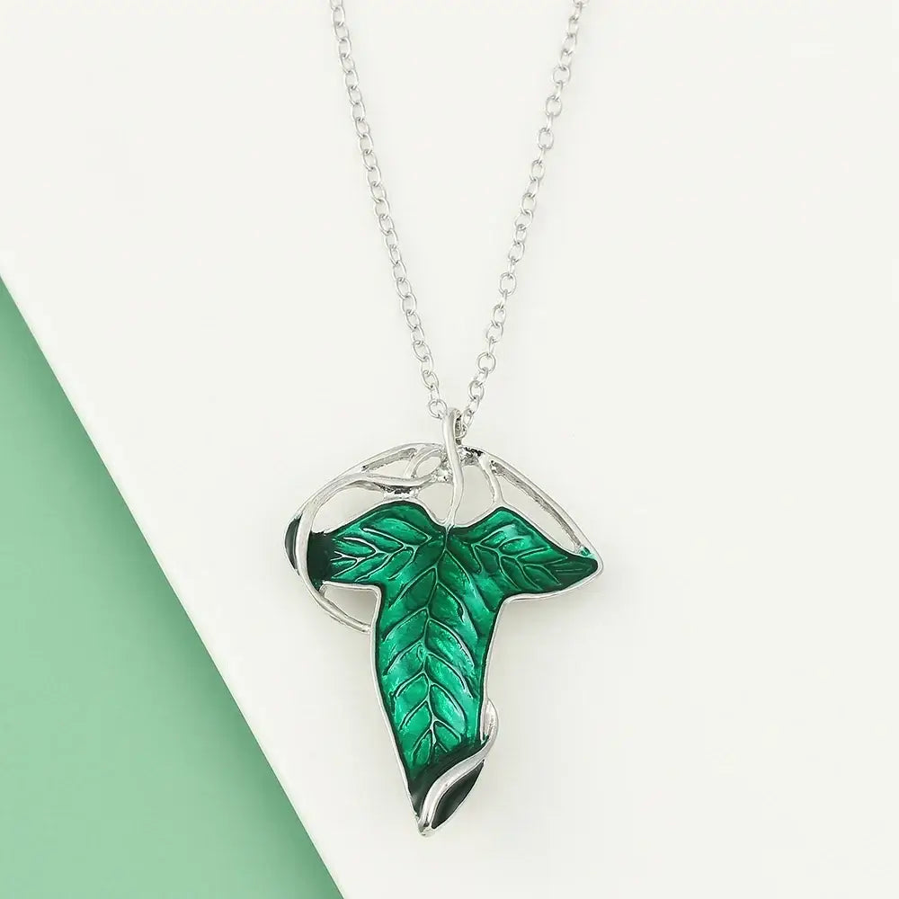 Vintage Green Leaf Pendant Necklace Exquisite Elven Fashion Chain Jewelry Accessory Gift for Women - Necklace