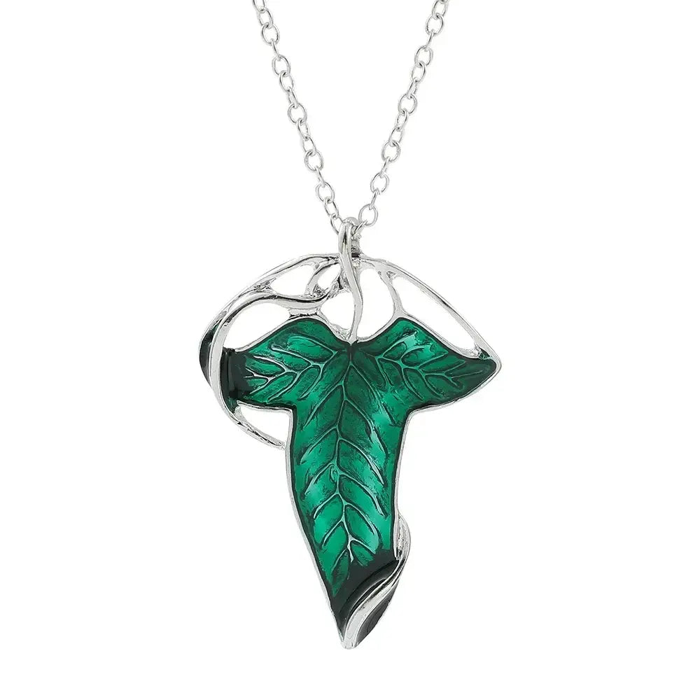 Vintage Green Leaf Pendant Necklace Exquisite Elven Fashion Chain Jewelry Accessory Gift for Women - Necklace