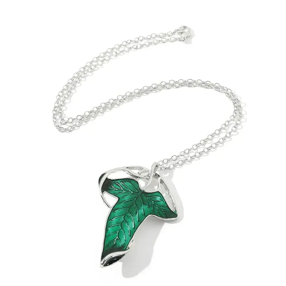 Vintage Green Leaf Pendant Necklace Exquisite Elven Fashion Chain Jewelry Accessory Gift for Women - Necklace