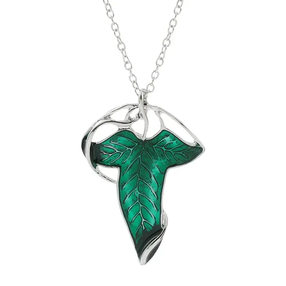 Vintage Green Leaf Pendant Necklace Exquisite Elven Fashion Chain Jewelry Accessory Gift for Women - Necklace