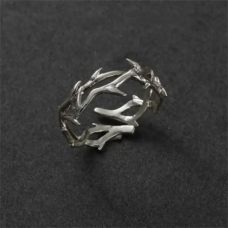 Vintage Ins Style Adherence Men’s and Women’s Rings with Branches Thorns Couples’ Ring Gifts Fashion and Personality