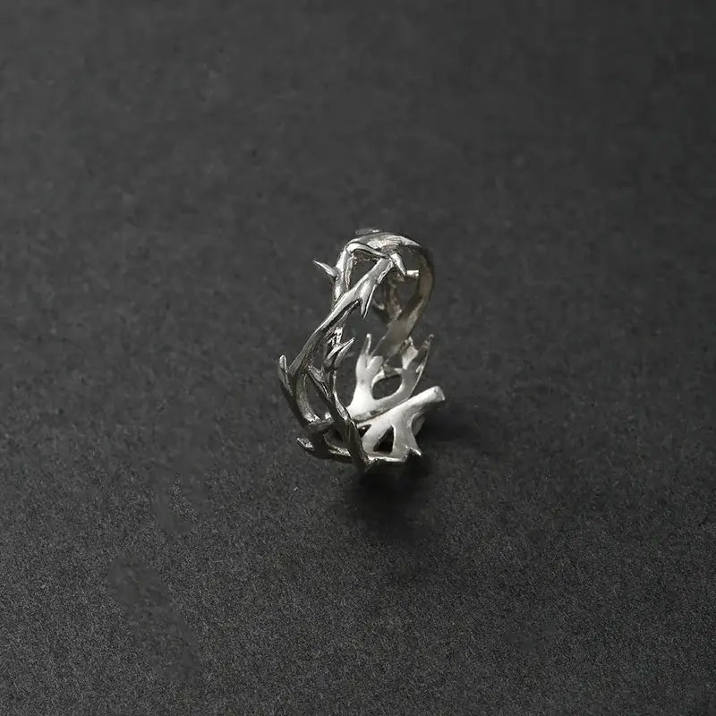 Vintage Ins Style Adherence Men’s and Women’s Rings with Branches Thorns Couples’ Ring Gifts Fashion and Personality