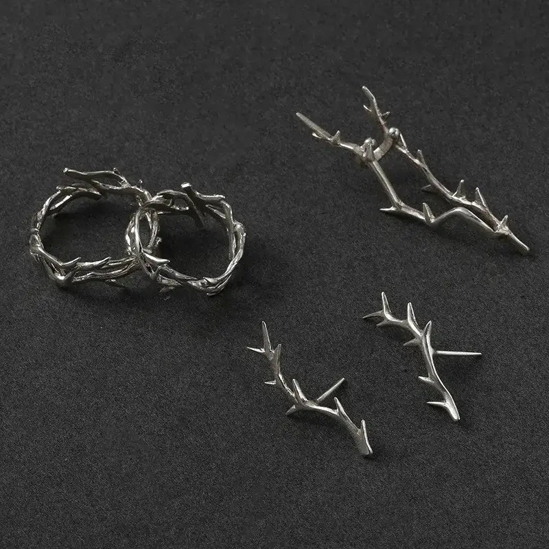 Vintage Ins Style Adherence Men’s and Women’s Rings with Branches Thorns Couples’ Ring Gifts Fashion and Personality