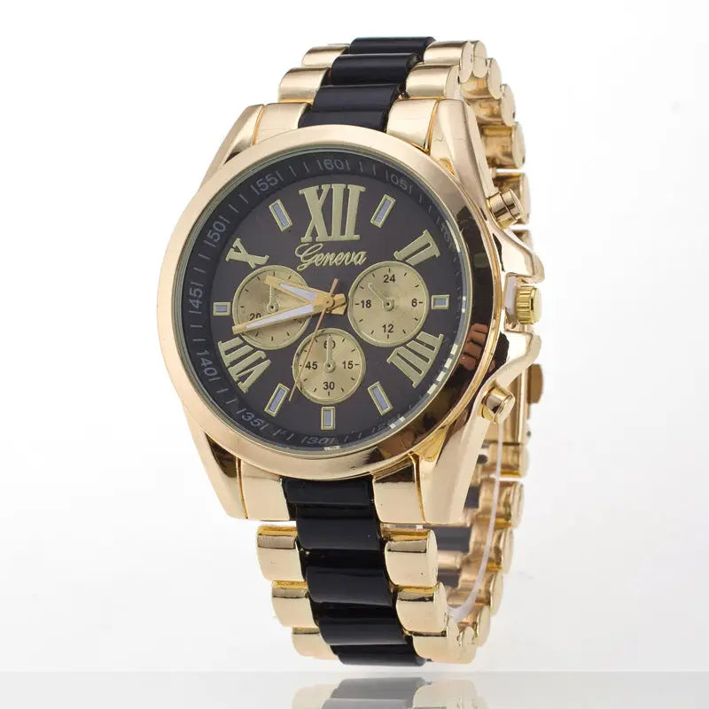 Watch with Three Eyes and Steel Band Geneva Style - Black - Executive Watches