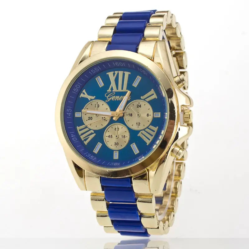 Watch with Three Eyes and Steel Band Geneva Style - Blue - Executive Watches