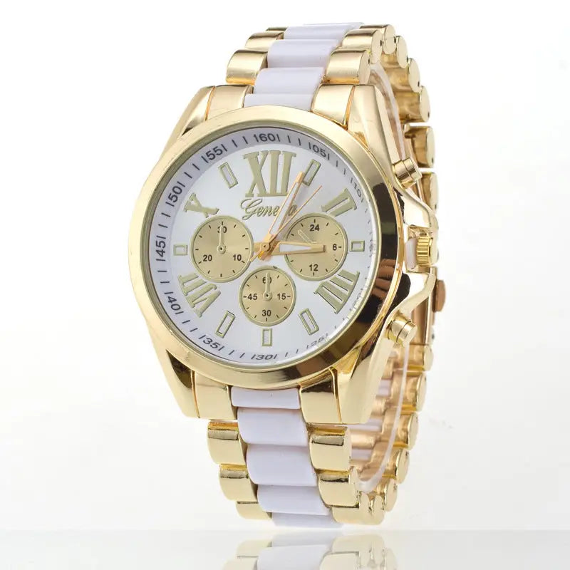 Watch with Three Eyes and Steel Band Geneva Style - White - Executive Watches