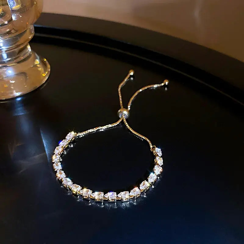 Wave Geometry Adjustable Bracelet Bangle Luxury Fashion Rhinestone Crystal Bracelets Women Wedding Wristband Jewelry