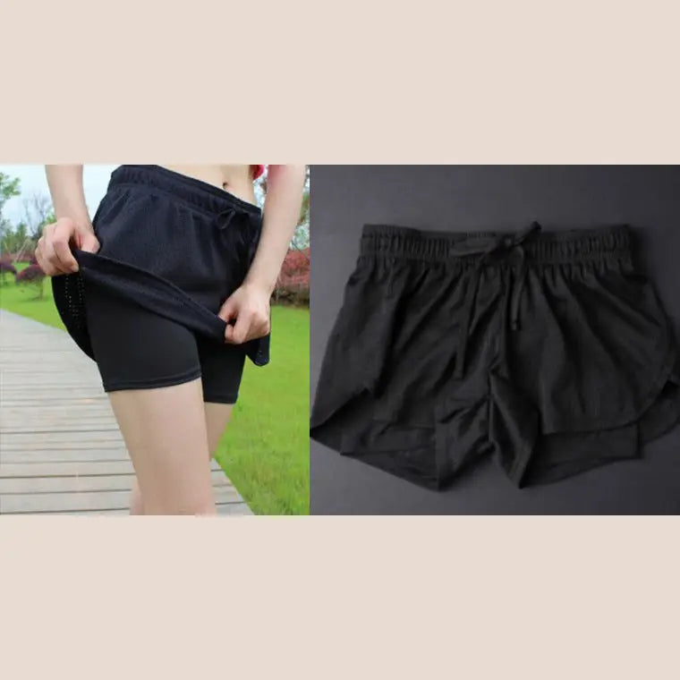 Women’s Breathable Double-Layer Yoga Shorts - Black / M