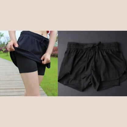 Women’s Breathable Double-Layer Yoga Shorts - Black / M