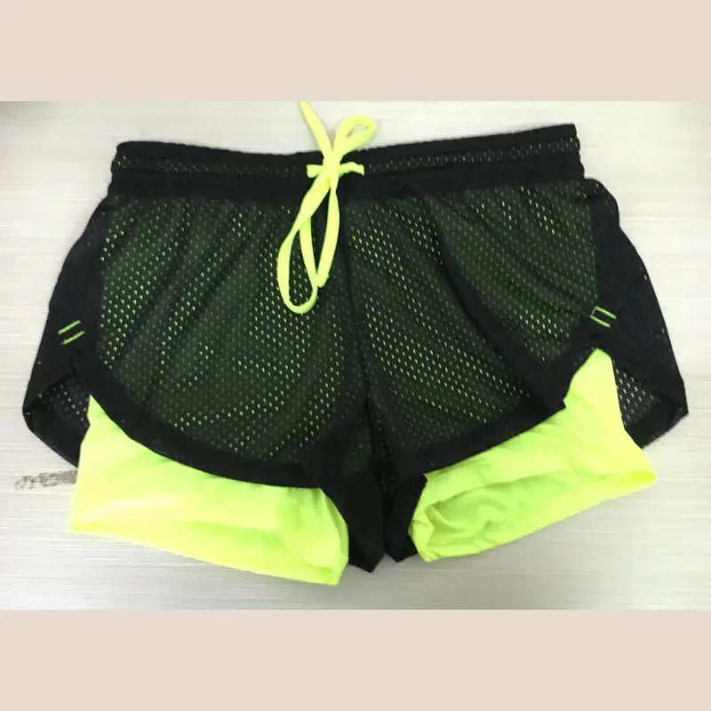 Women’s Breathable Double-Layer Yoga Shorts - Green / M