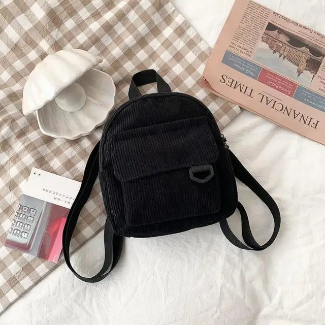 Women’s Corduroy Mini Backpack - Black