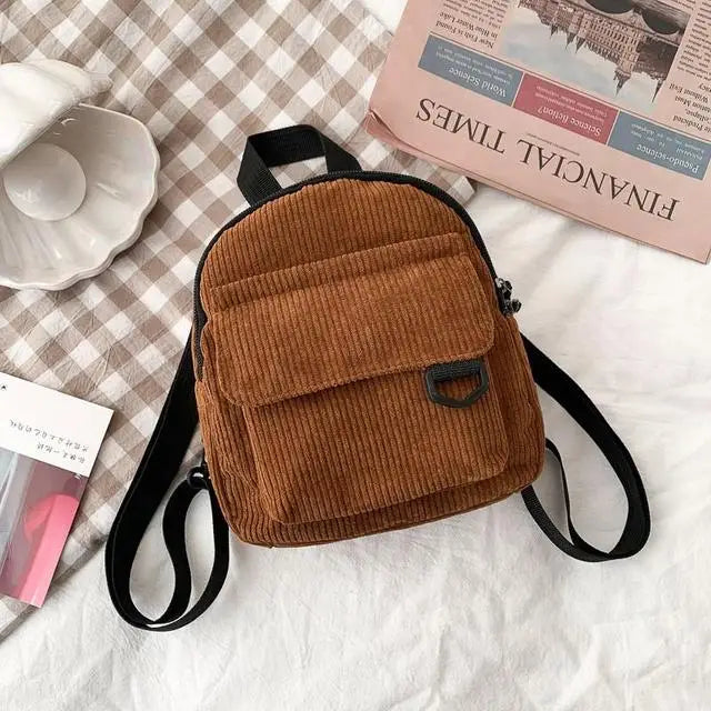 Women’s Corduroy Mini Backpack - Dark Brown