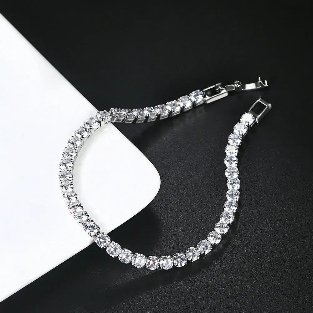 Women’s Fashion 4mm Zirconia Tennis Bracelet Crystal Charm Designer Thin Chain Wedding Jewelry