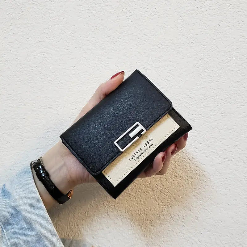 Women’s Fashion Simple Folding Wallet with Contrast Design - Black