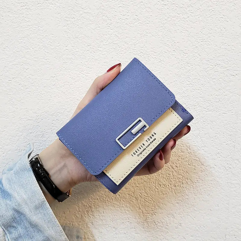 Women’s Fashion Simple Folding Wallet with Contrast Design - Blue
