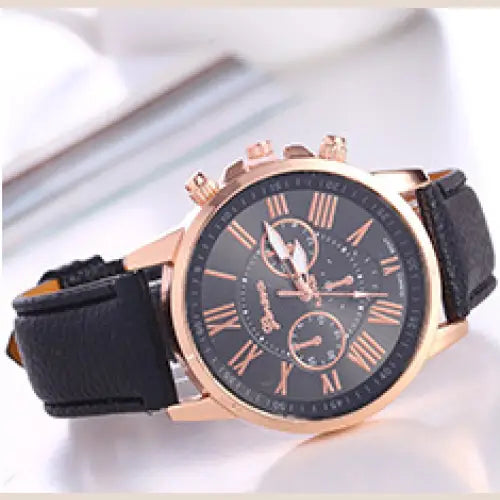 Women's Fashion Watch with Classic Black Leather Strap