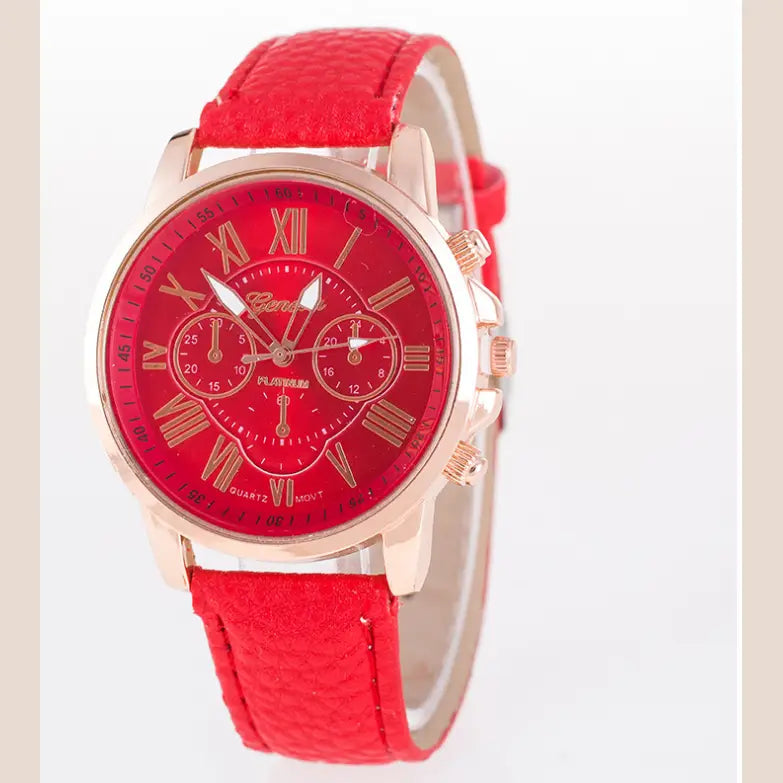 Women's Fashion Watch with Stylish Red Leather Strap