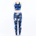 Women’s Floral Print Yoga Set - Bra & Leggings Outfit - Blue / L