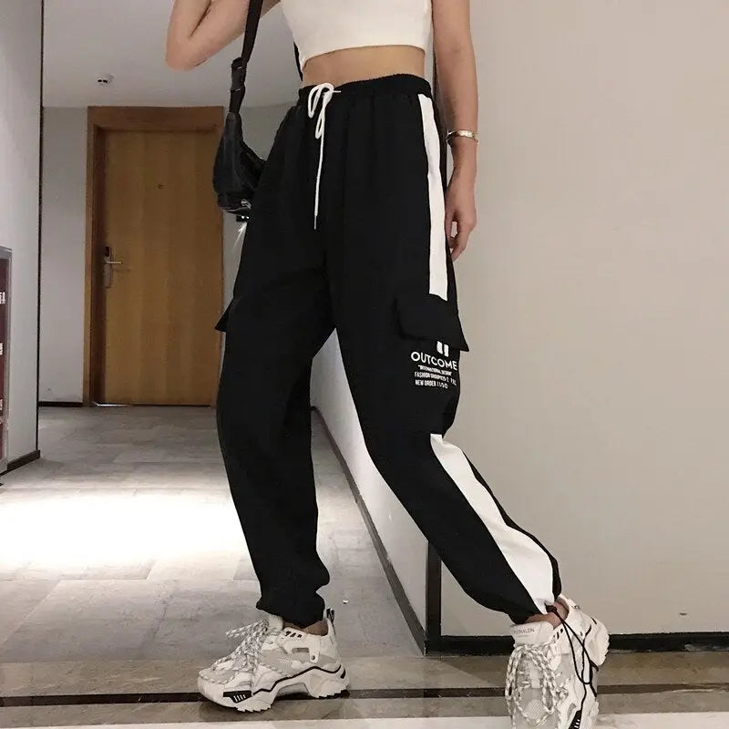 Women's Hip-Hop Overalls Black loose fit front view