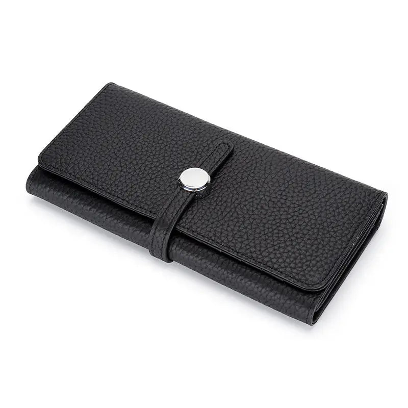 Women’s Leather Folding Wallet with Large Capacity - Black - Wallets