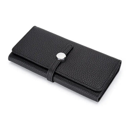 Women’s Leather Folding Wallet with Large Capacity - Black - Wallets